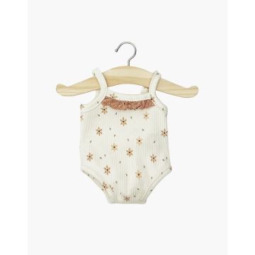 Minikane romper bloemetjes geribbeld met kant voor 34cm pop