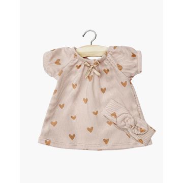 Minikane jurk met Hartjes en haarband voor 34cm pop