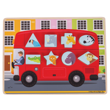 €11,99 Bigjigs houten puzzel vormen bus (Shape sorting bus) 8 stukjes