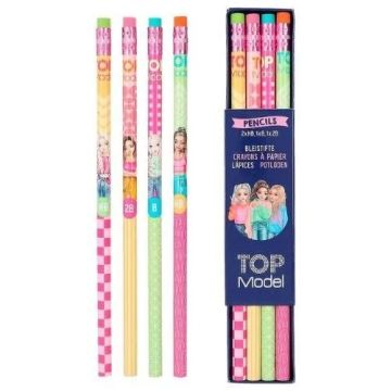 TOPModel 4 kleurpotloden met gum (roze, groen, geel)