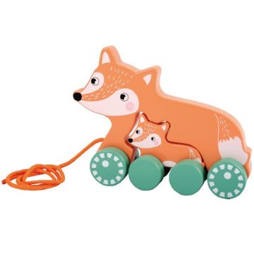 €12.99 Houten trekfiguur vos met jong kraamcadeau baby peuter