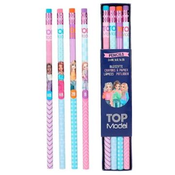 TOPModel 4 Kleurpotloden met Gum (blauw, paars,roze)