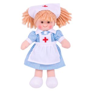 €12.89 Bigjigs stoffen pop stof lappen popje zuster verpleegster Nancy 28 cm Nurse Doll